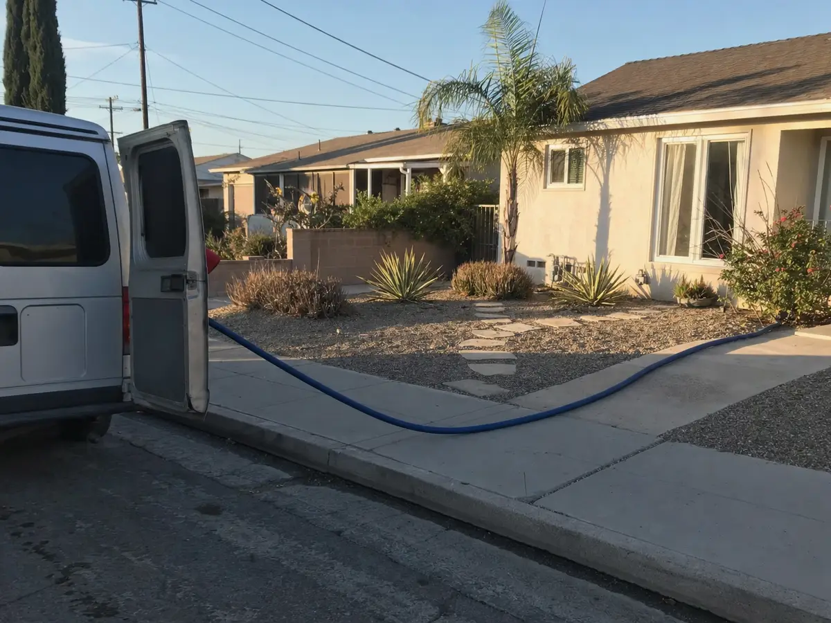 Service van arriving on a Glendora, CA street — local same-day coverage