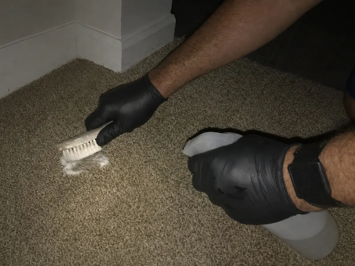 carpet cleaning technician on the job in Glendora, CA
